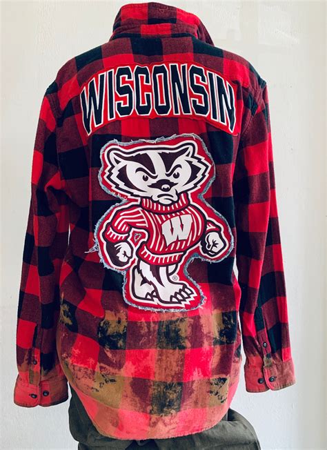 Wisconsin Badgers Upcycled Distressed Cotton Flannel Mens Etsy