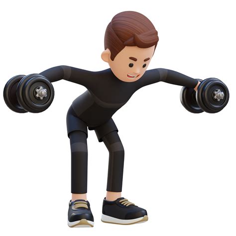 3d Sportsman Character Performing Dumbbell Bent Over Reverse Fly