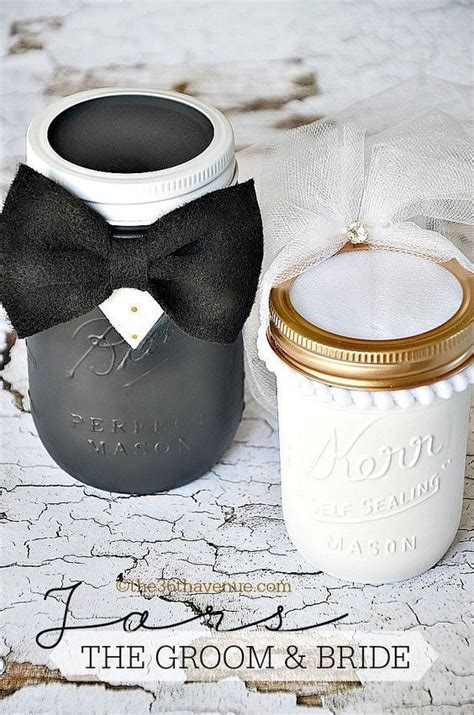 Diy Mason Jar Groom And Bride With Images Diy Jar Crafts Mason Jar