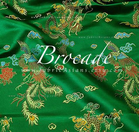 Green Brocade Phoenix Fabric | LINEN AND THINGS ...
