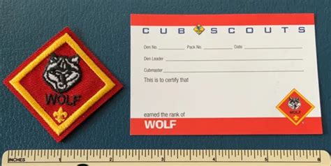 Nos Wolf Rank Boy Cub Scout Patch And Certificate Card Bsa Uniform Badge