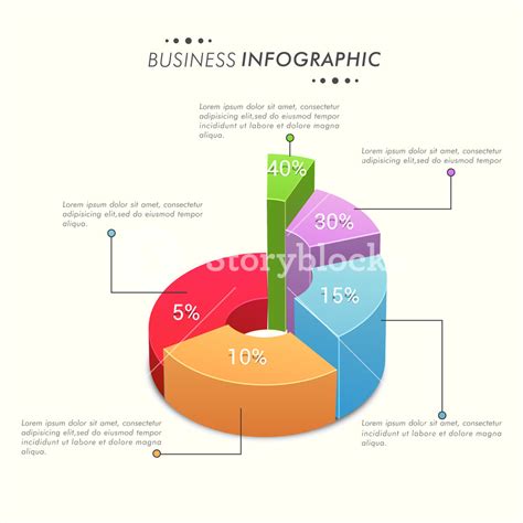 Colorful 3d Infographics Pie Chart Showing Growth Data Percentage For