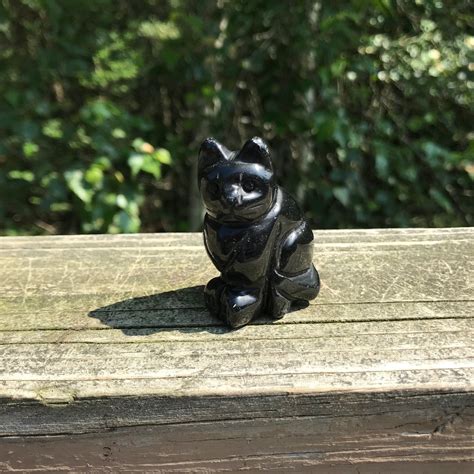 1 Large Carved Polished Natural Black Obsidian Cat Figurine Gemstone Crystal Reiki Chakra