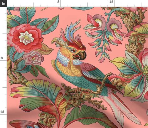 Parrot Tropical Bird Floral Upholstery Fabric Printed By
