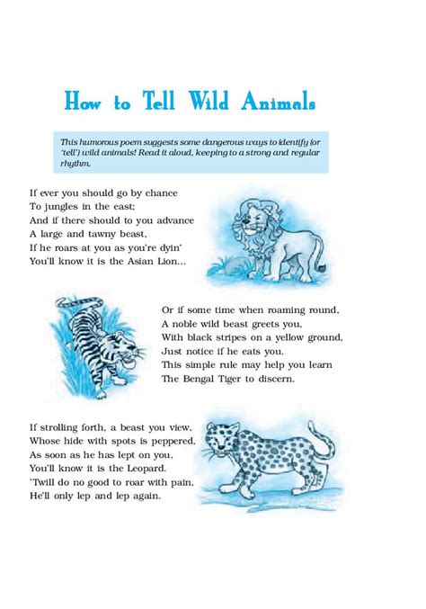 Class 10th English Poem How To Tell Wild Animals Summary