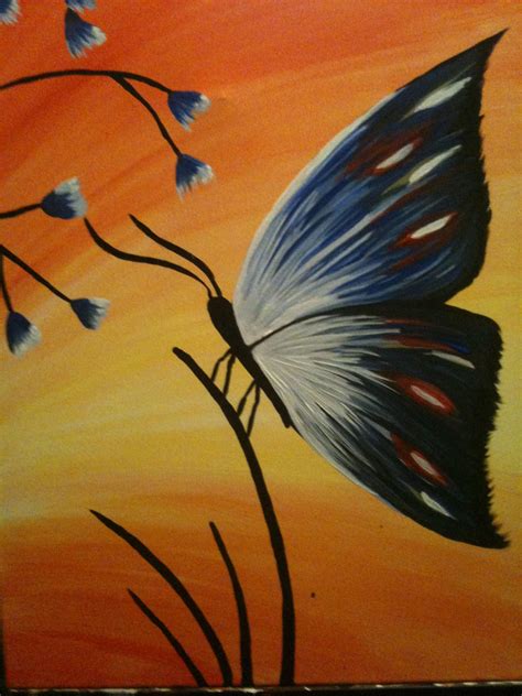 Butterfly In Acrylic On Canvas Copied From A Paint Nite Pinturas