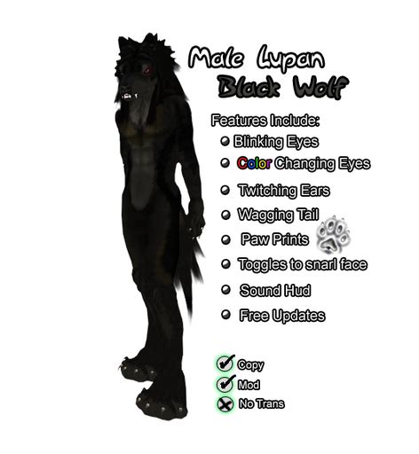 Second Life Marketplace Male Black Wolf Lupan Furry Avatar