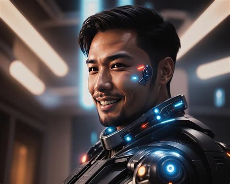 Premium Ai Image Asian Male Futuristic Humanoid Ai Robot Smiling Free