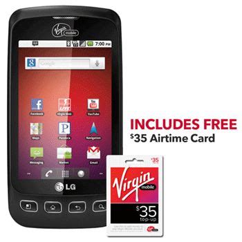 Virgin mobile branded services used to be offered in australia, france, singapore, indi. Best Buy has Virgin Mobile LG Optimus V Prepaid Phone + $35 Airtime Card for $80 (In store only ...