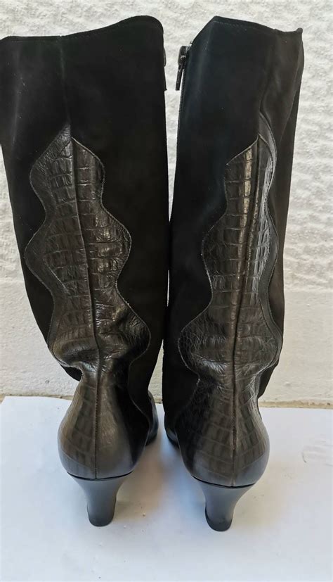 1980s Vintage Black Leather Pixie Slouch Boots Etsy