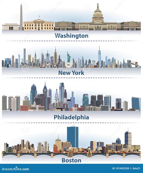 Vector Set Of United States City Skylines Editorial Stock Photo