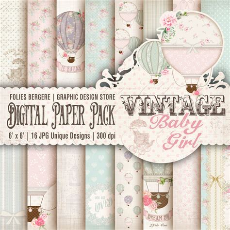 Baby Girl Digital Paper Pack Vintage Baby Papers Shabby Baby
