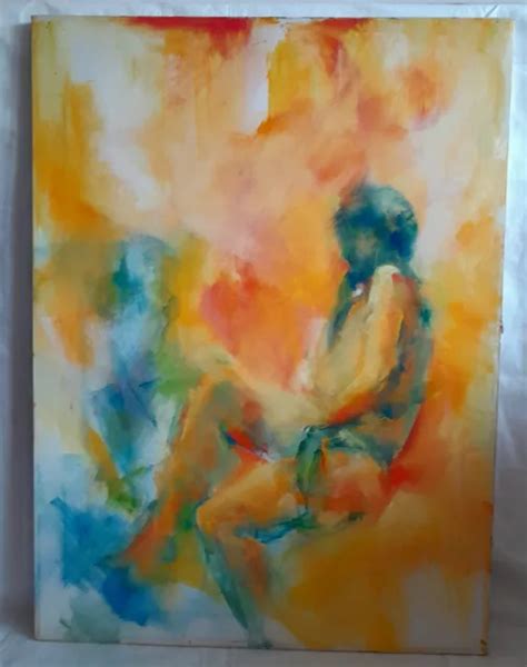 Colorful Contemporary Abstract Expressionist Nude Woman Oil Painting