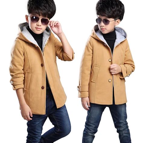 2019 New Winter Childrens Winter Clothing Wool Coat Boys Solid Color