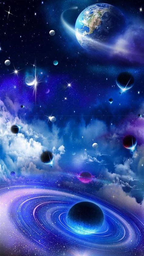 Download Galaxy Background With Falling Planets Wallpaper