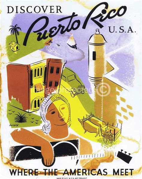 Details About Discover Puerto Rico Vintage Wpa Travel Poster 24x36