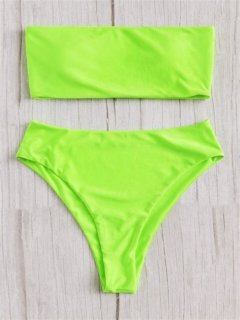 Neon Lime Green Bandeau Swimsuit With High Waist Bikini My Xxx Hot Girl