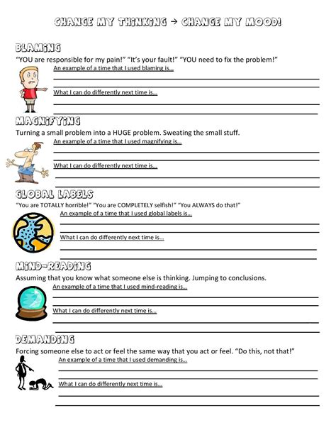 Cognitive Distortions Worksheet Kids