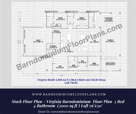 595 Virginia Barndominium Floor Plan 3 Bed 4 Bathroom 3000 Sq Ft