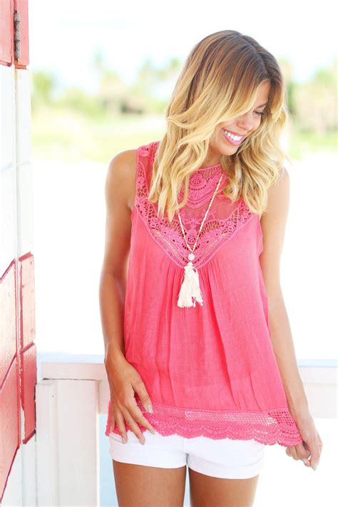 Coral Lace Top Cute Tops Saved By The Dress