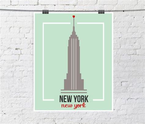 Empire State Building Illustrated Poster Minimalist Print Travel