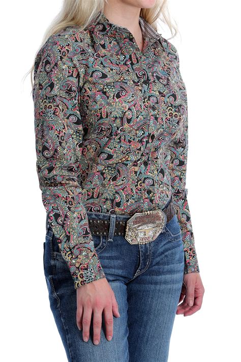 Cinch Jeans Womens Chocolate Brown Paisley Print Button Down Western Shirt