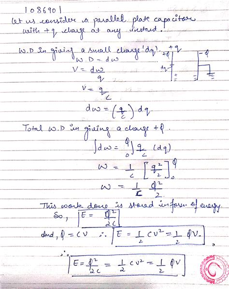 Derive Energy Stored In A Capacitor And Also Its Energy Density