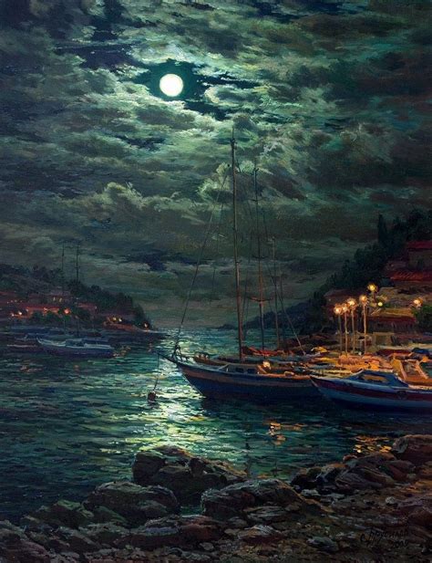 Pin By Sanda Manea On Artă Moonlight Painting Landscape Paintings