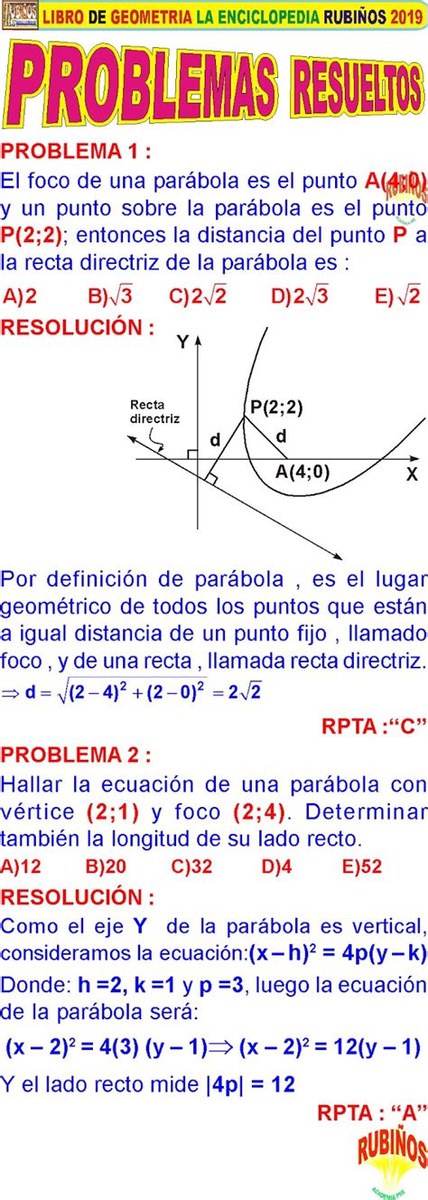 EcuaciÓn De La ParÁbola Geometria AnalÍtica Ejercicios Resueltos De CÓnicas MatemÁticas RubiÑos