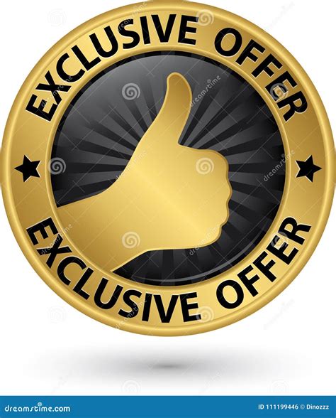 Exclusive Offer Golden Sign With Thumb Up Vector Illustration Stock