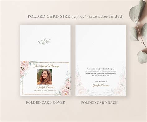 F109 Funeral Thank You Card Template Pink Blush Rose Greenery Etsy India