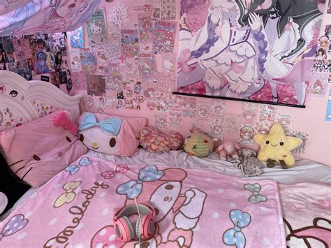 kawaii sanrio pink sugarbunnies my melody bed room hello kitty kuromi bunny pillow in 2022
