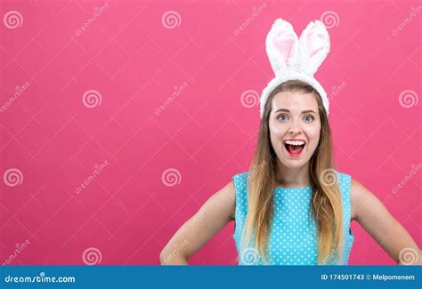 Young Woman With Easter Rabbit Ears Stock Image Image Of People
