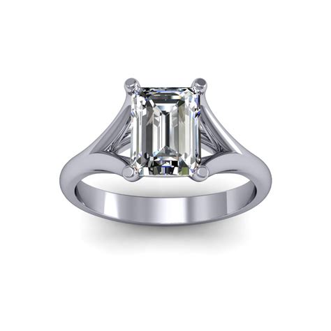 1ct Emerald Cut Natural Diamond Split Shank Cathedral Solitaire