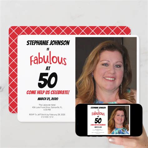 Fun Fabulous At 50 Red And Black Birthday Party Invitation Zazzle