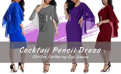 Lalagen Womens Chiffon Plus Size Ruffle Flattering Cape Sleeve Bodycon Party Pencil Dress S Xxxl