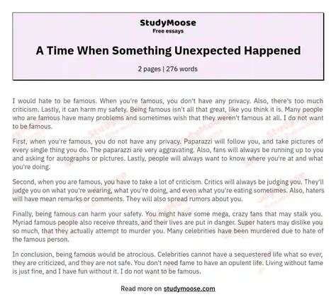 A Time When Something Unexpected Happened Free Essay Example