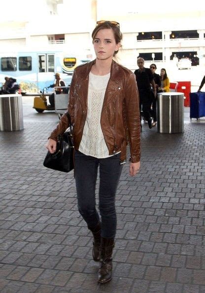 Emma Watson In Frame Denimology White Tee Jeans Leather Jackets