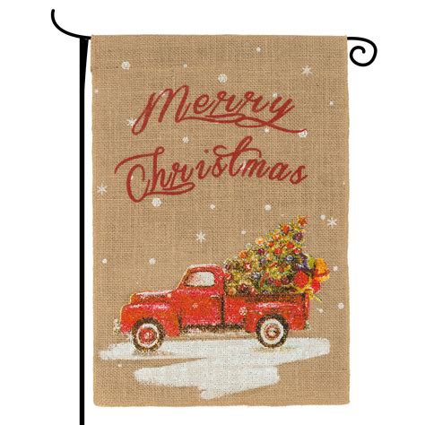 Macting Burlap Merry Christmas Garden Flag 18x12 Inches Vintage Red