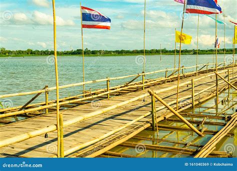 The Bamboo Bridge In Kwan Phayao Lake Stock Image Image Of