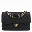 CHANEL | Classic Flap Quilted Caviar Jumbo Double Gold Hardwar B ...