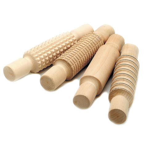 Textured Wooden Rolling Pins 20cm Set Of 4 Sands Arts And Crafts