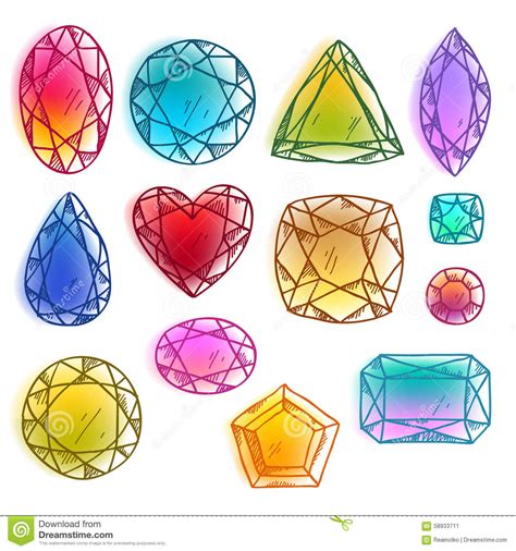 Colorful Hand Drawn Gemstones Vector Illustration Stock Vector