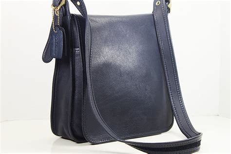Vintage Coach Navy Blue Leather Messenger Bag Crossbody Etsy