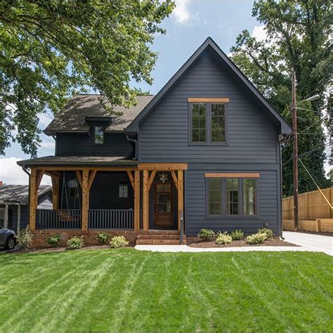Dark Gray With Wood Accents Black House Exterior Cottage Exterior