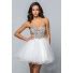 Puffy Strapless Short Mini White Tulle Beaded Cockatil Prom Dress