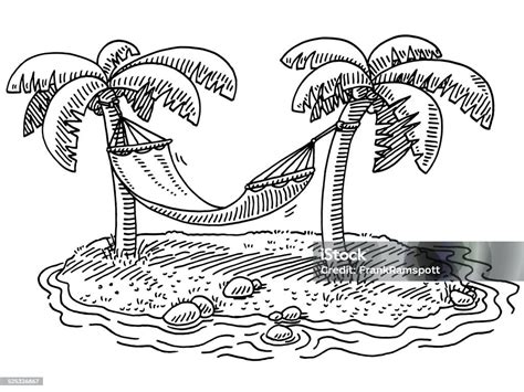 Summer Vacation Hammock Palm Beach Drawing Stock Illustration