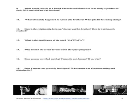 Once you have viewed the entire movie answer thediscussion questions at. "Gattaca" Movie Activity 6th - 7th Grade Worksheet ...