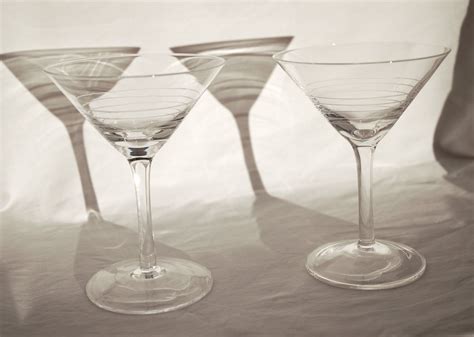 2 Vintage 60s Etched Martini Glasses With Simple Stripes Mid Century
