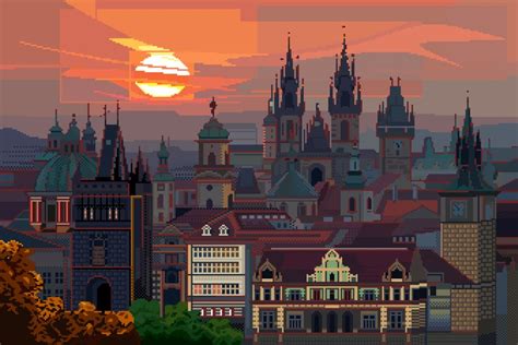 Prague Skyline Art Print By Archipics X Small In 2020 Pixel Art